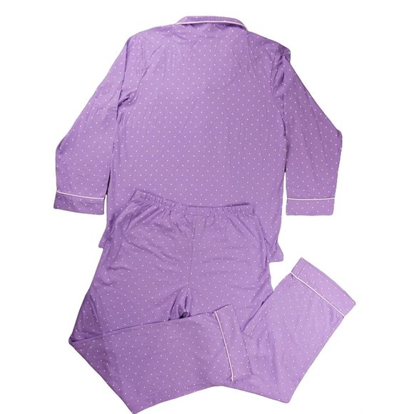 Pajamagram Pajama 2 Piece Purple Polka Dot Button Front Women's Medium Boyfriend - Picture 2 of 9